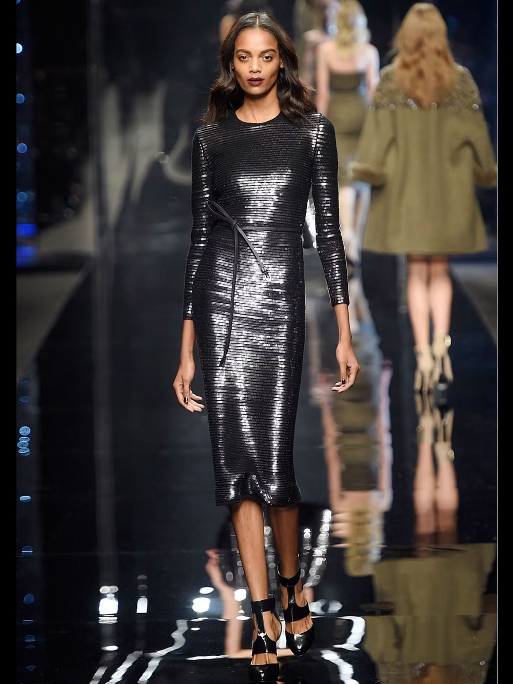 Rare Runway Collection Ermanno Scervino Black Sequined Long-Sleeve Midi Dress 42